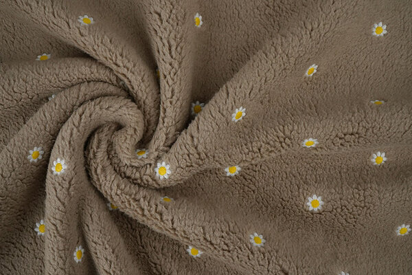 Oeko-Tex® Teddy Stof Geborduurd Bloemen Camilla Taupe Oeko-Tex® Teddy Stof Geborduurd Bloemen Camilla Taupe