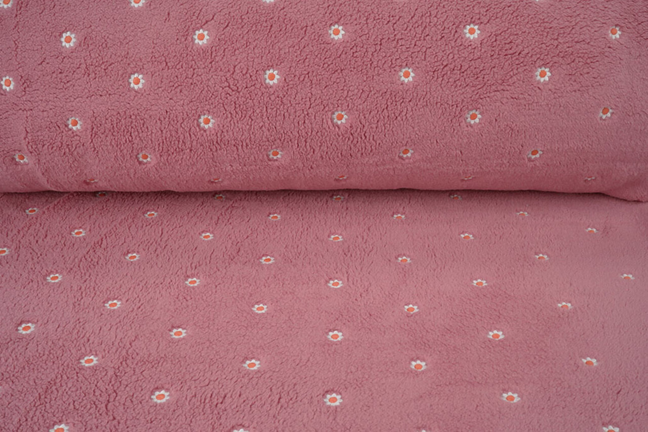 Oeko-Tex® Teddy Stof Geborduurd Bloemen Camilla Roze Oeko-Tex® Teddy Stof Geborduurd Bloemen Camilla Roze