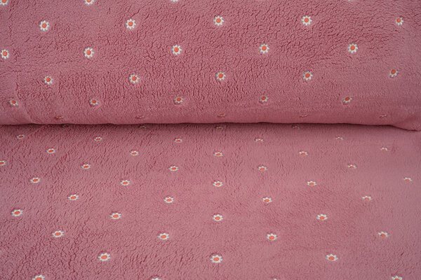 Oeko-Tex® Teddy Stof Geborduurd Bloemen Camilla Roze Oeko-Tex® Teddy Stof Geborduurd Bloemen Camilla Roze