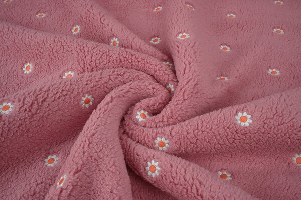 Oeko-Tex® Teddy Stof Geborduurd Bloemen Camilla Roze Oeko-Tex® Teddy Stof Geborduurd Bloemen Camilla Roze