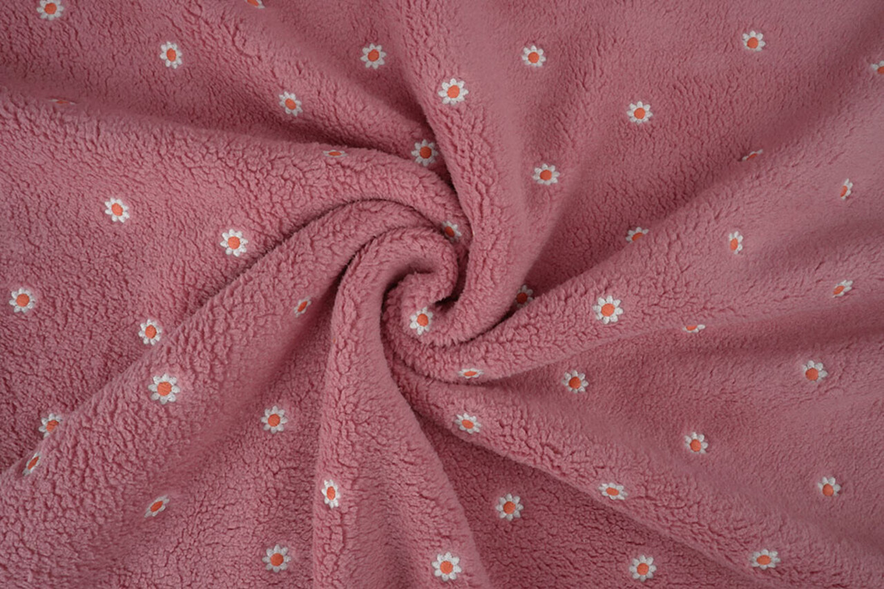 Oeko-Tex® Teddystoff Bestickt Blumen Camilla Rosa Oeko-Tex® Teddystoff Bestickt Blumen Camilla Rosa