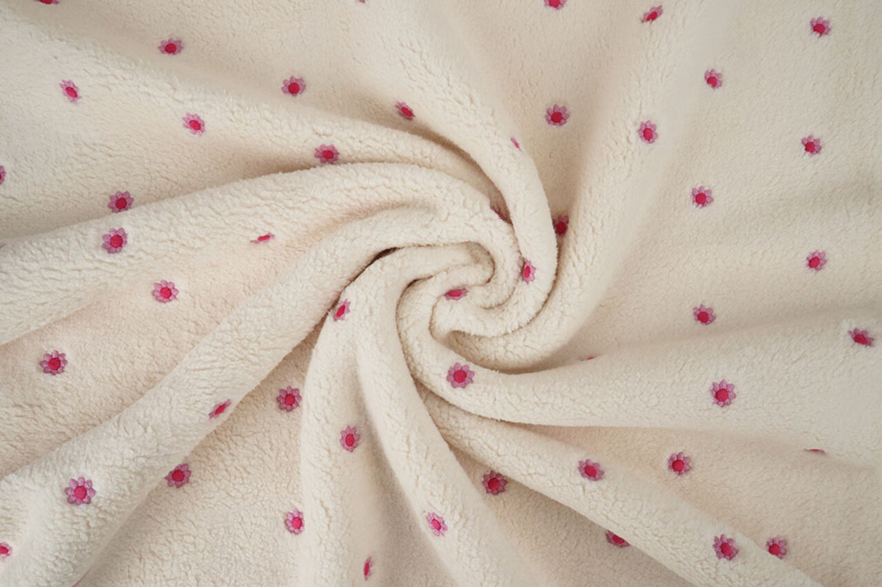 Oeko-Tex® Teddystoff Bestickt Blumen Camilla Creme Oeko-Tex® Teddystoff Bestickt Blumen Camilla Creme