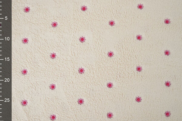 Oeko-Tex® Teddy Stof Geborduurd Bloemen Camilla Creme Oeko-Tex® Teddy Stof Geborduurd Bloemen Camilla Creme