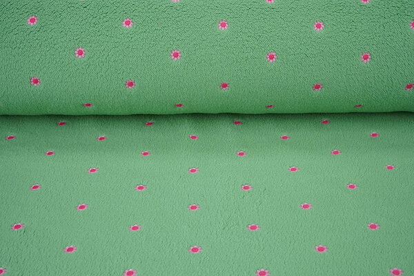 Oeko-Tex®  Teddy Tissu Brodé Fleurs Camilla Vert