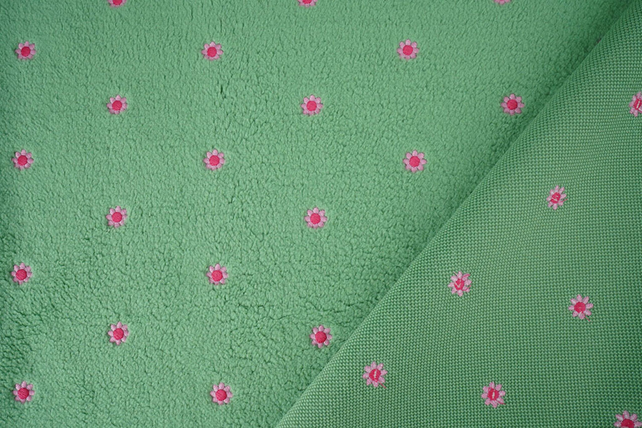 Oeko-Tex® Teddy Tela Bordado Flores Camilla Verde Oeko-Tex® Teddy Tela Bordado Flores Camilla Verde