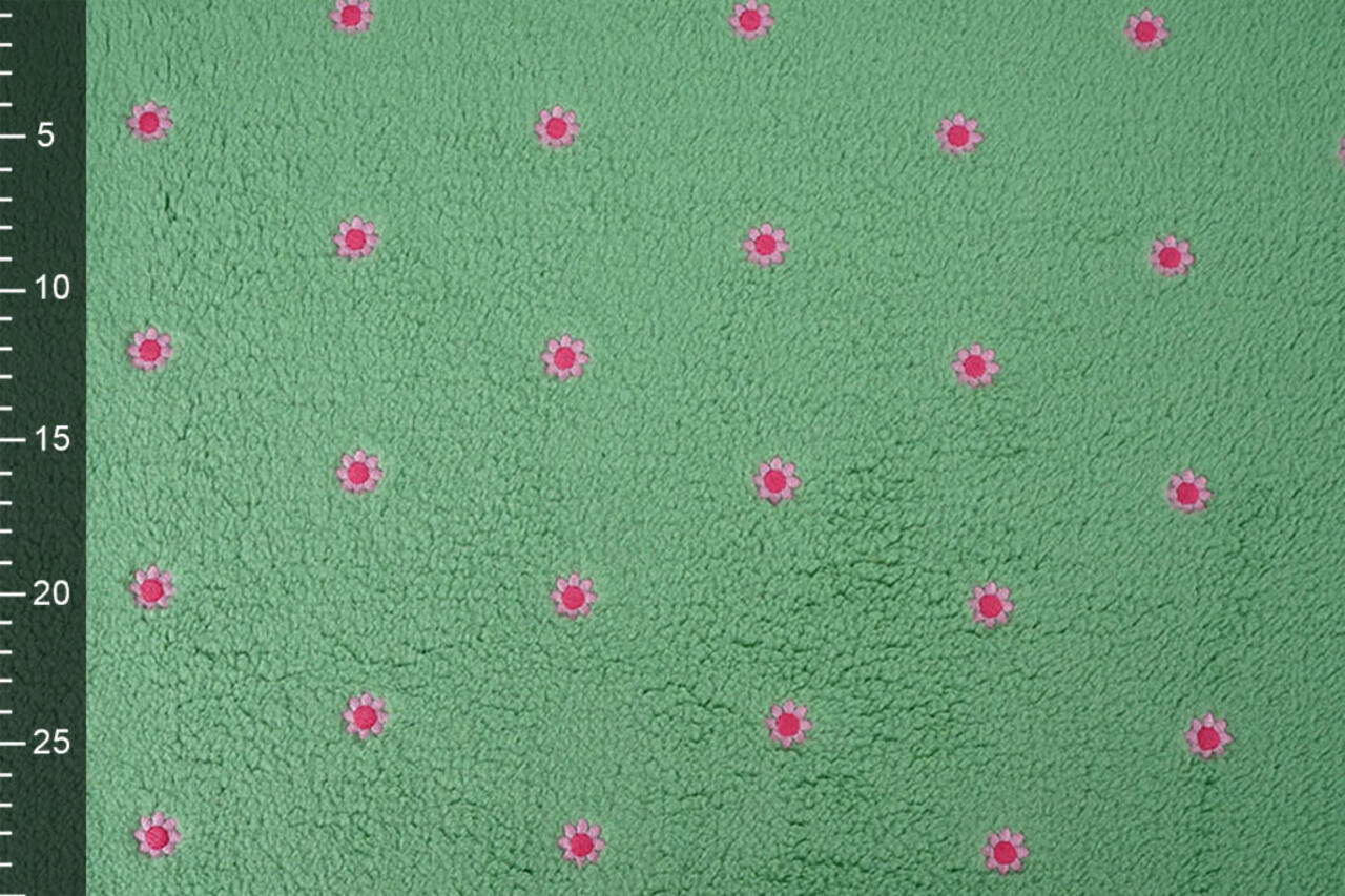 Oeko-Tex®  Teddy Tissu Brodé Fleurs Camilla Vert