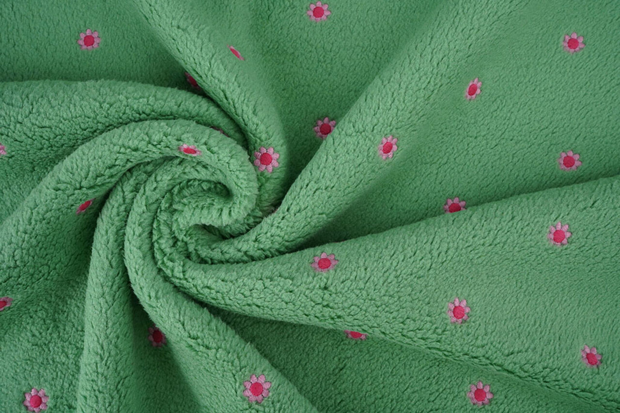 Oeko-Tex® Teddy Tessuto Ricamato Fiori Camilla Verde Oeko-Tex® Teddy Tessuto Ricamato Fiori Camilla Verde
