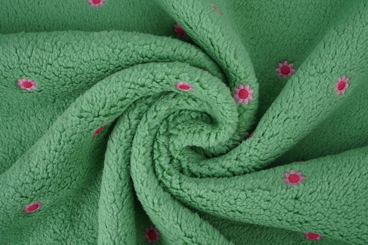 Oeko-Tex®  Teddy Tissu Brodé Fleurs Camilla Vert
