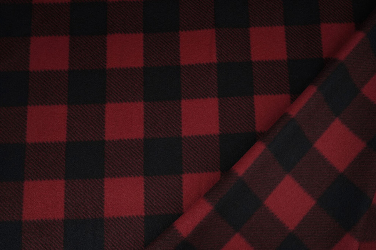 Oeko-Tex®  Polaire Imprimée à Carreaux Noir - Rouge