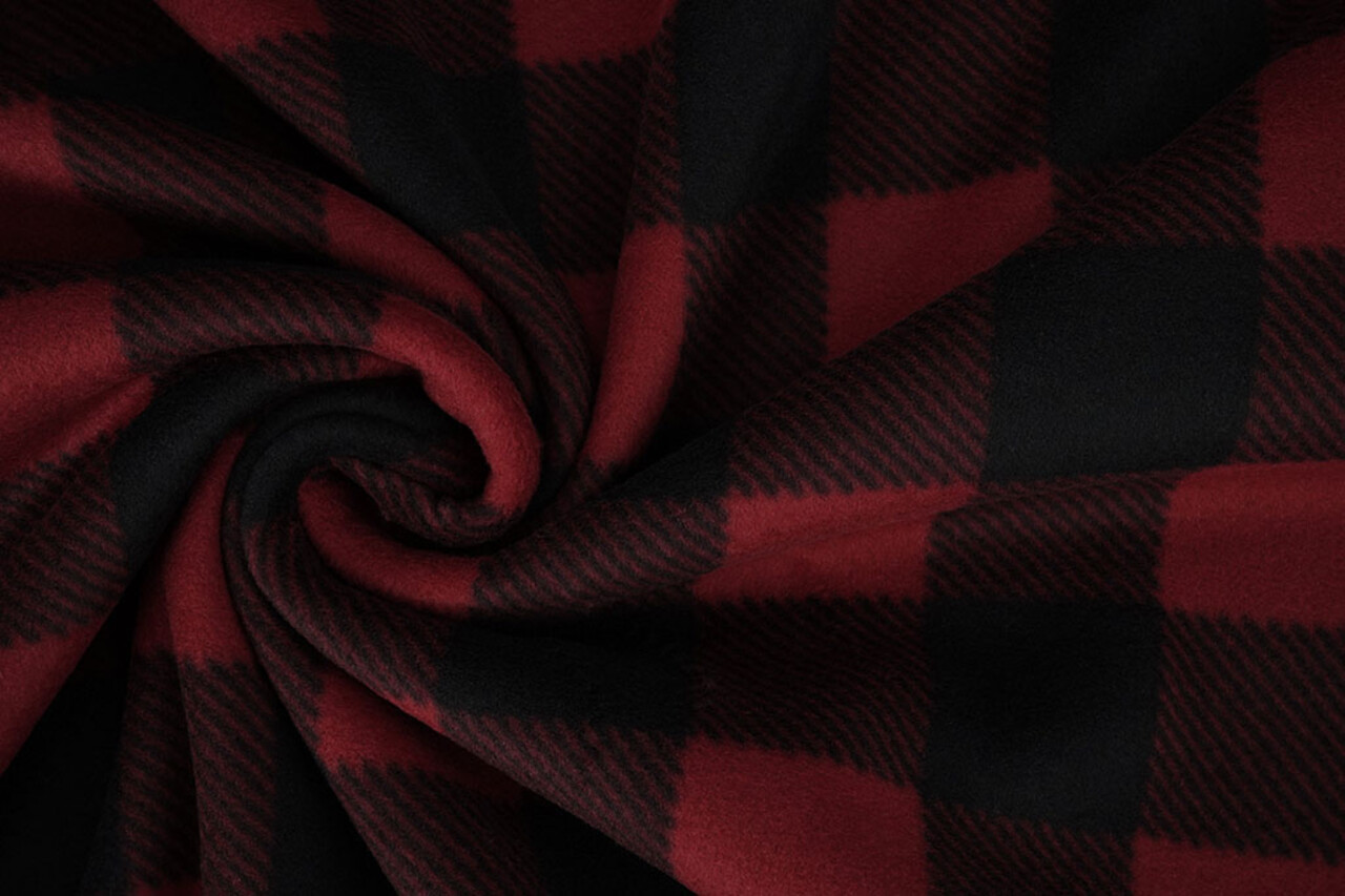 Oeko-Tex®  Polaire Imprimée à Carreaux Noir - Rouge