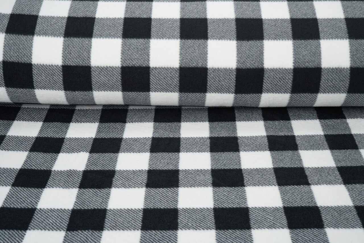 Oeko-Tex® Polaire Imprimée à Carreaux Noir - Blanc Oeko-Tex® Polaire Imprimée à Carreaux Noir - Blanc
