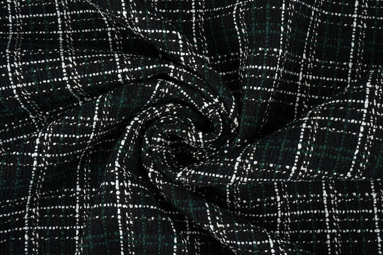 Bouclé Kariert Selene Schwarz - Grün Bouclé Kariert Selene Schwarz - Grün