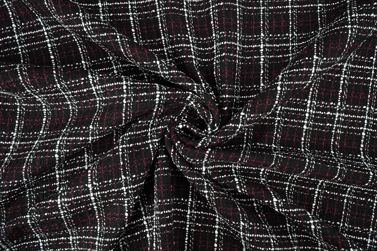 Bouclé Ruit Selene Zwart - Bordeaux Bouclé Ruit Selene Zwart - Bordeaux