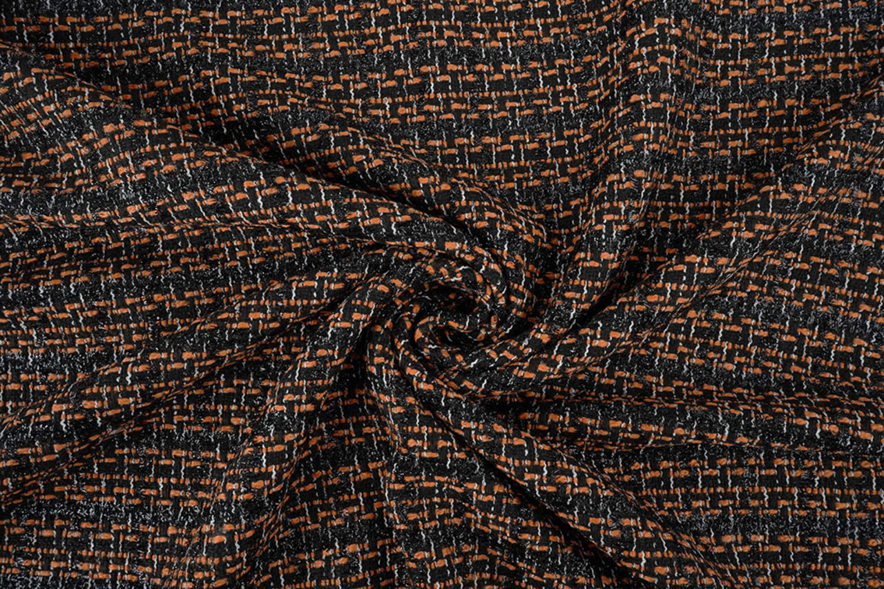 Bouclé Carreaux Norah Noir - Orange Bouclé Carreaux Norah Noir - Orange