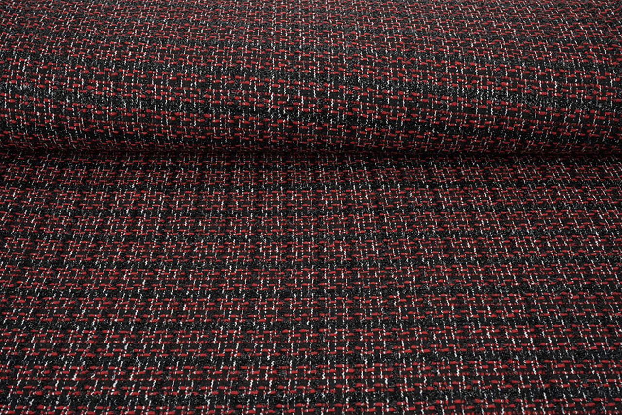 Bouclé Ruit Norah Zwart - Rood