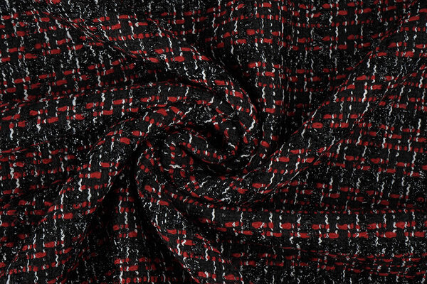 Bouclé Ruit Norah Zwart - Rood