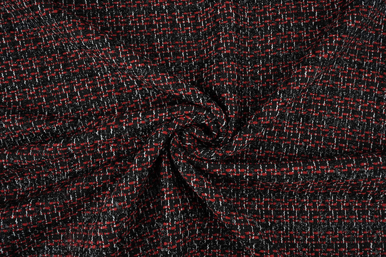 Bouclé Ruit Norah Zwart - Rood