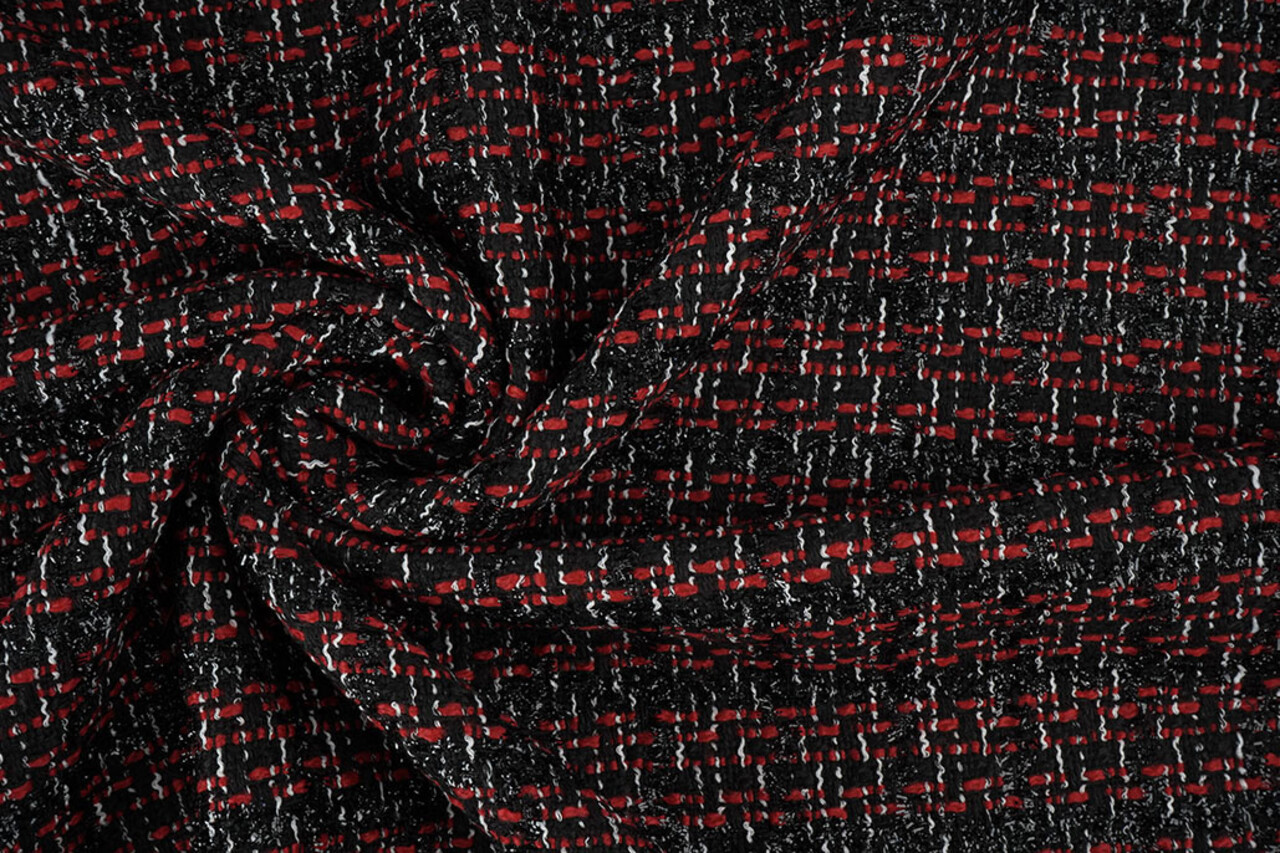 Bouclé Ruit Norah Zwart - Rood