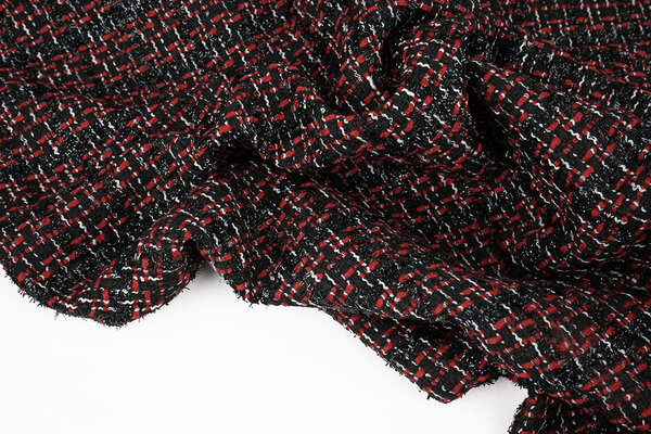 Bouclé Ruit Norah Zwart - Rood