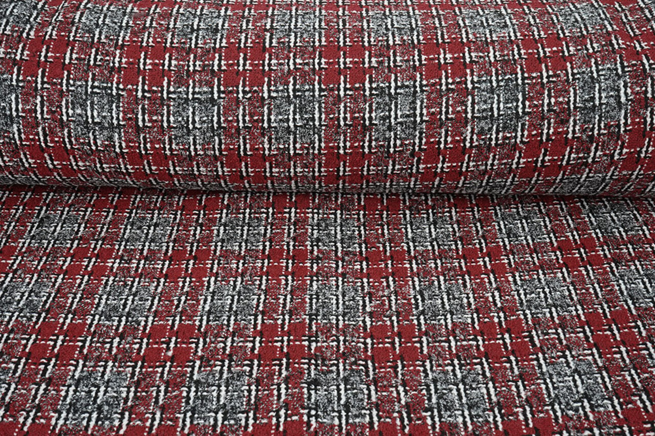 Bouclé Quadri Viviane Rosso - Grigio Bouclé Quadri Viviane Rosso - Grigio
