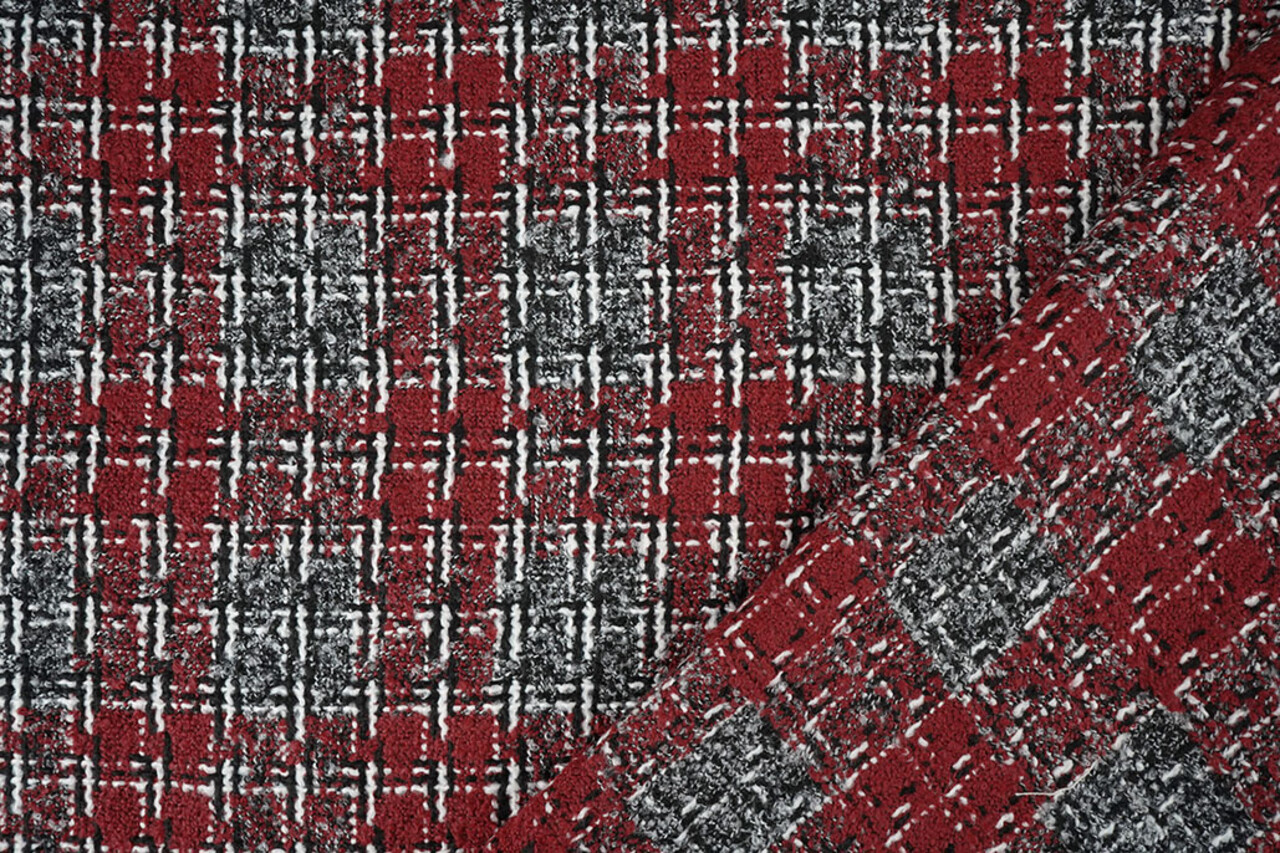Bouclé Carreaux Viviane Rouge - Gris