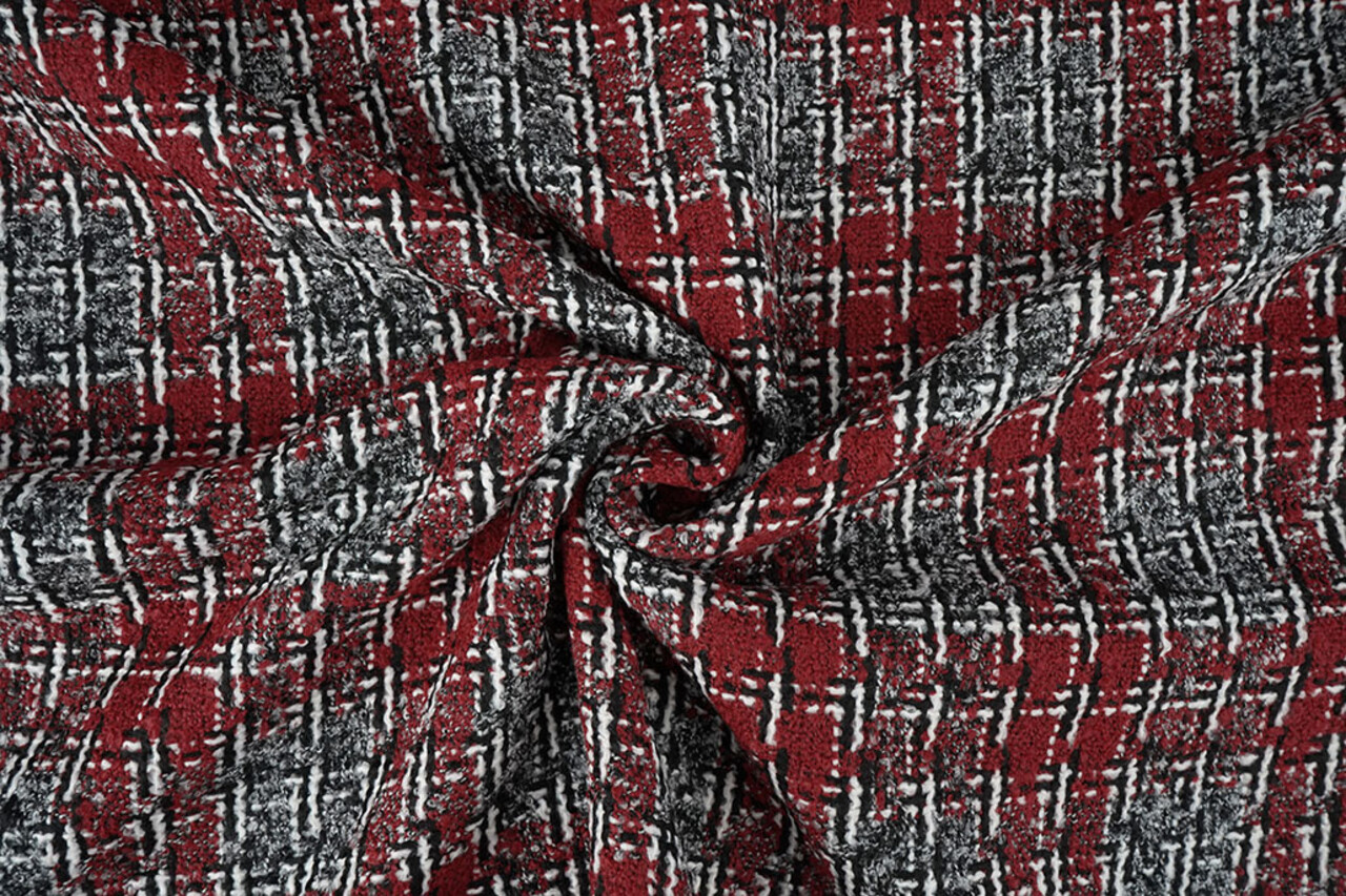 Bouclé Quadri Viviane Rosso - Grigio Bouclé Quadri Viviane Rosso - Grigio