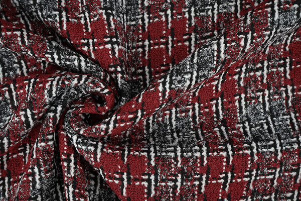Bouclé Cuadros Viviane Rojo - Gris