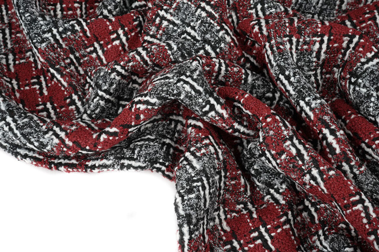 Bouclé Quadri Viviane Rosso - Grigio Bouclé Quadri Viviane Rosso - Grigio