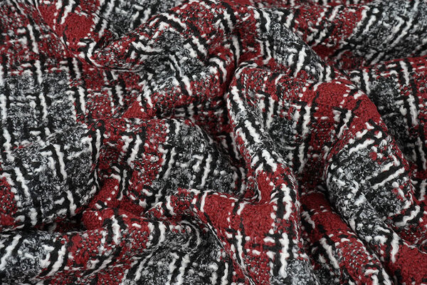 Bouclé Quadri Viviane Rosso - Grigio Bouclé Quadri Viviane Rosso - Grigio