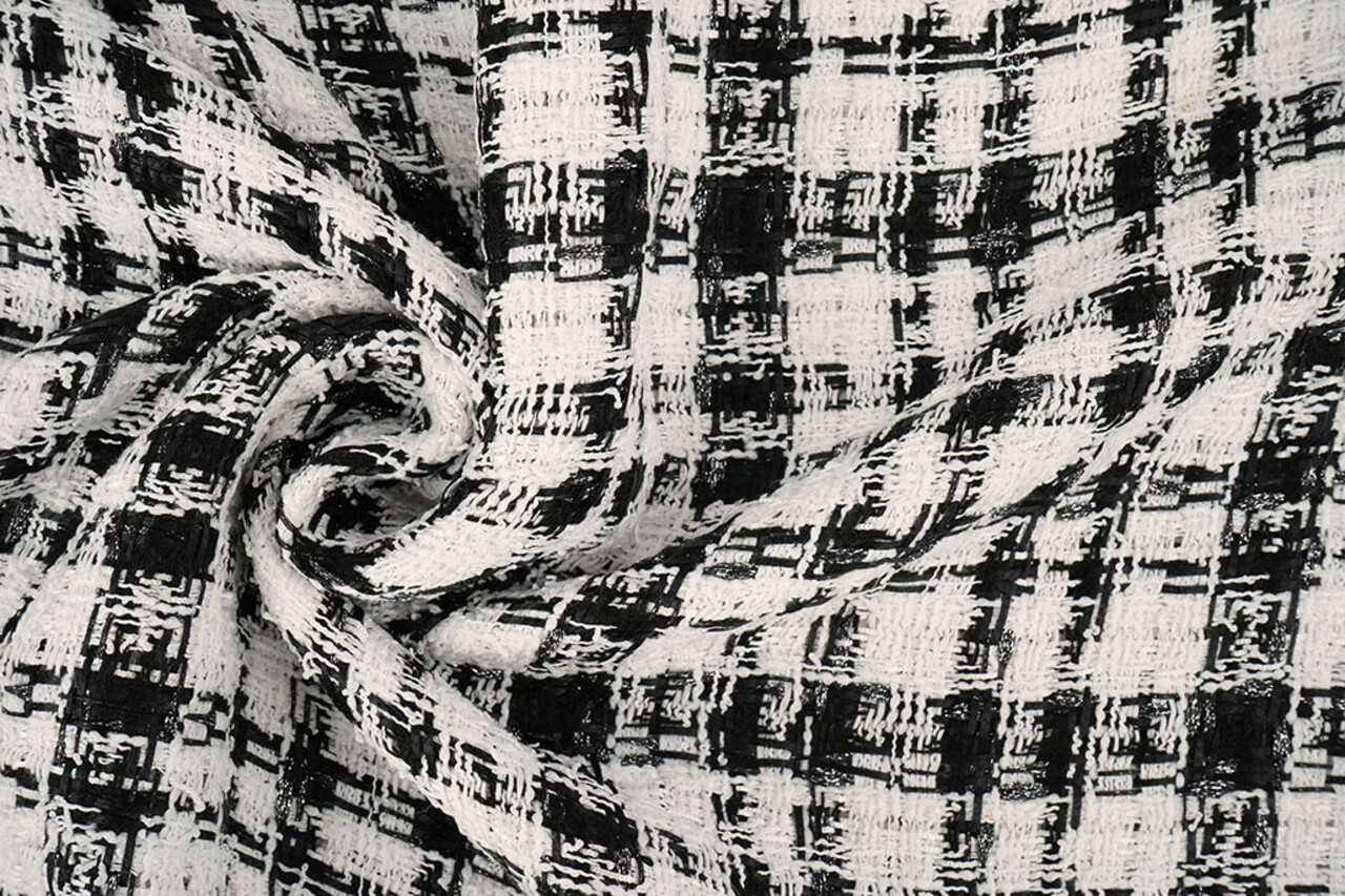 Bouclé Ruit Fienna Wit - Zwart Bouclé Ruit Fienna Wit - Zwart