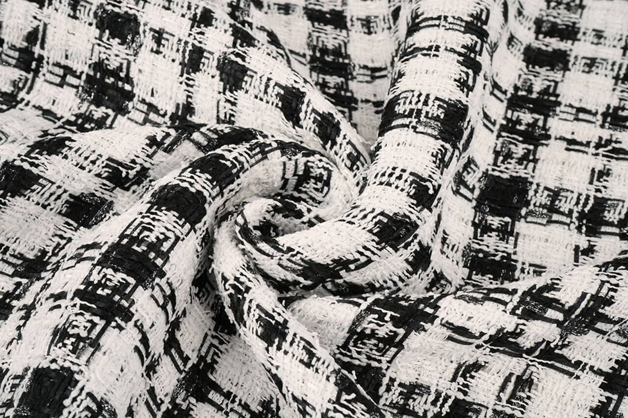 Bouclé Ruit Fienna Wit - Zwart Bouclé Ruit Fienna Wit - Zwart