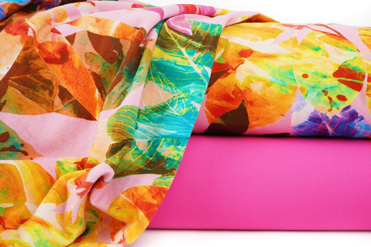 Cotton Jersey Leaves Cato Pink
