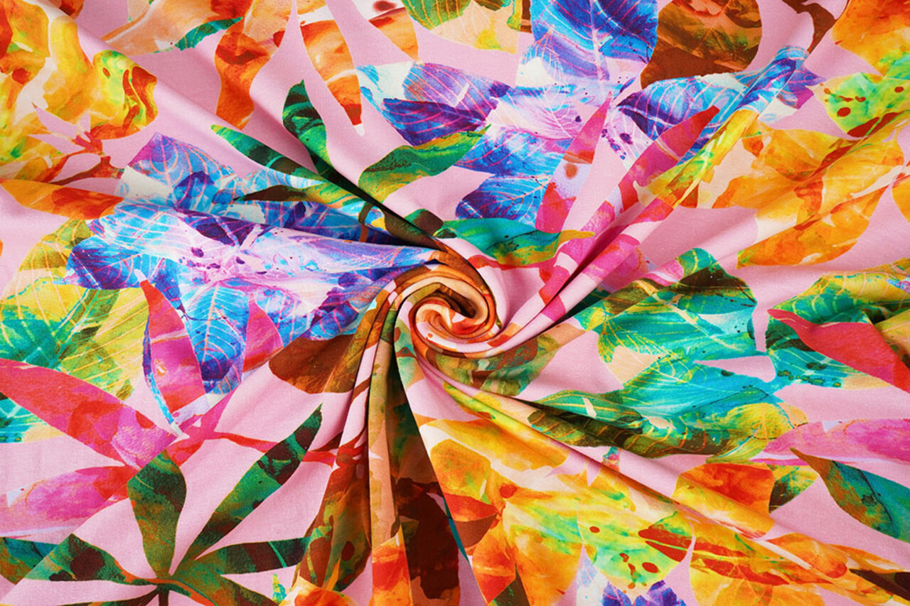 Cotton Jersey Leaves Cato Pink