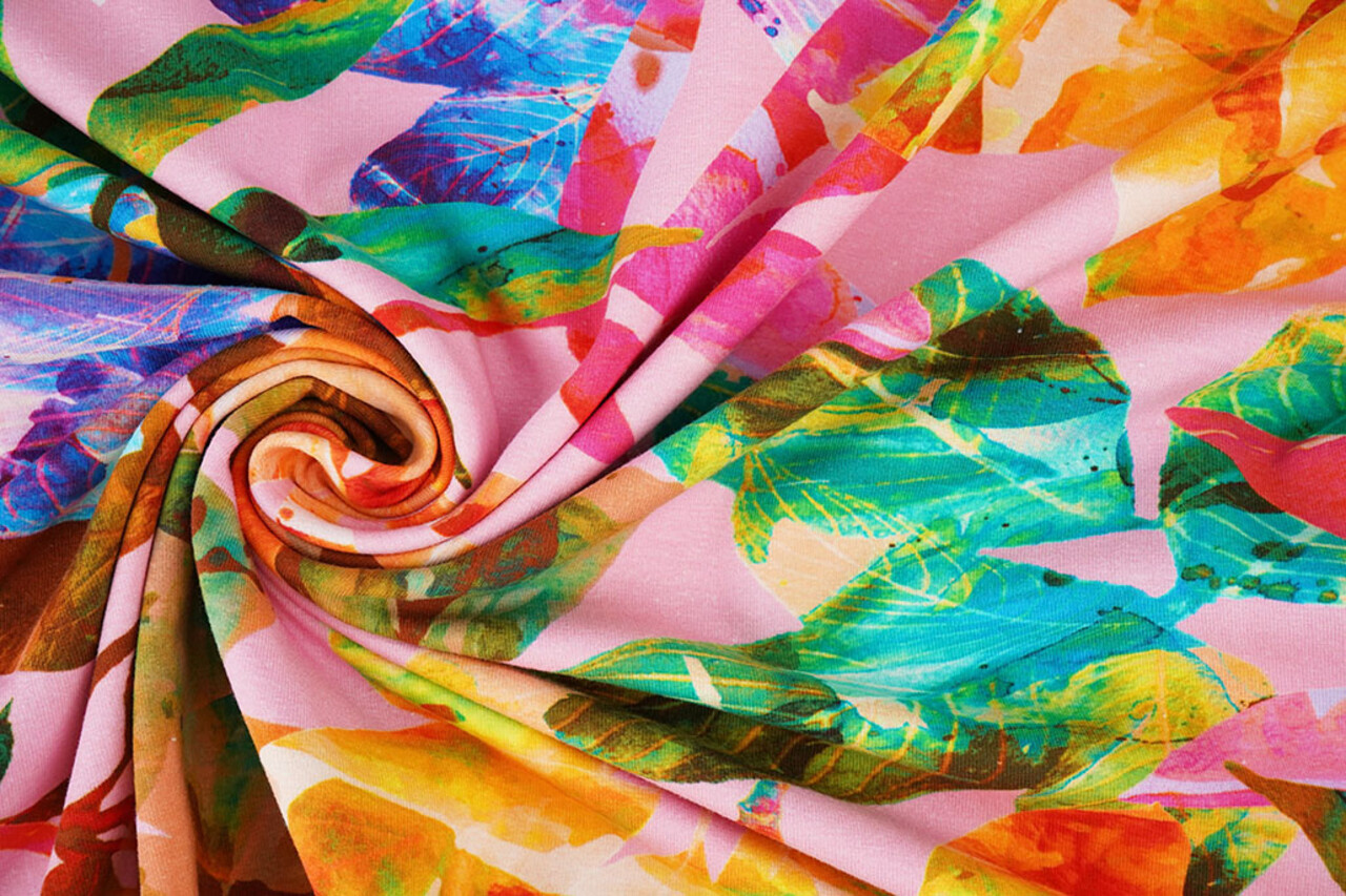 Cotone Jersey Foglie Cato Rosa Cotone Jersey Foglie Cato Rosa