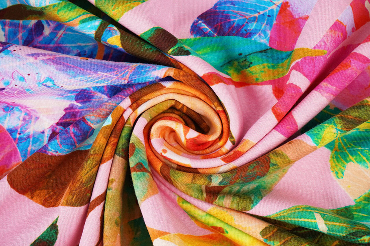 Cotton Jersey Leaves Cato Pink