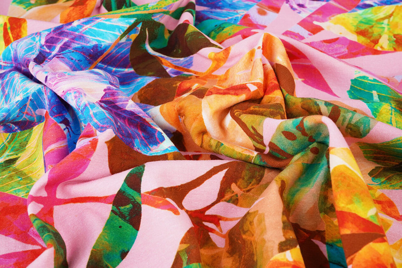 Cotton Jersey Blättern Cato Rosa