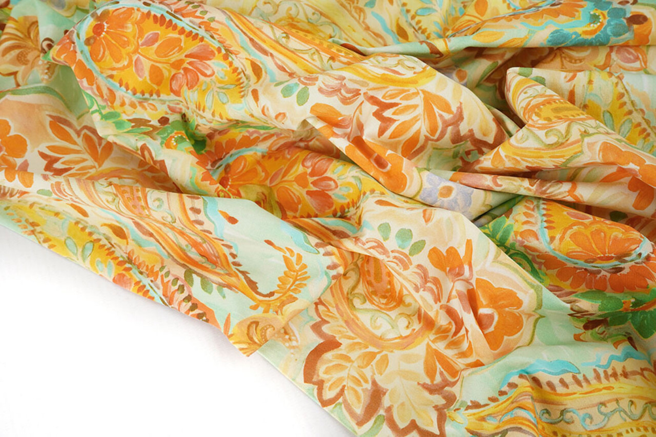 Stretch Cotton Ceylin Orange Green