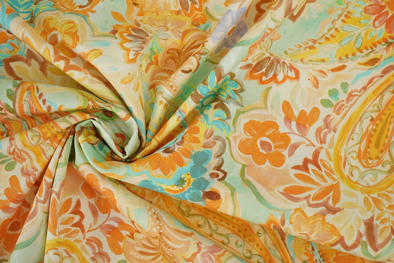 Stretch Cotton Ceylin Orange Green