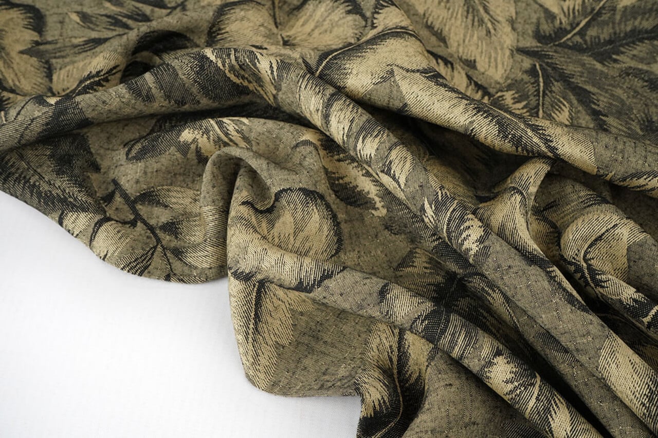 Viscosa Jacquard Vintage Palmera Hojas Army Verde
