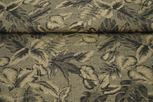 Viscose Jacquard Vintage Palm Feuilles Vert Militaire Viscose Jacquard Vintage Palm Feuilles Vert Militaire