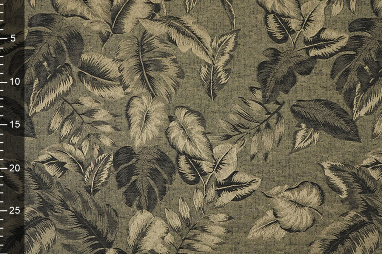 Viskose Jacquard Vintage Palm Leaves Armeegrün
