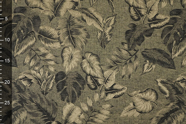 Viskose Jacquard Vintage Palm Leaves Armeegrün