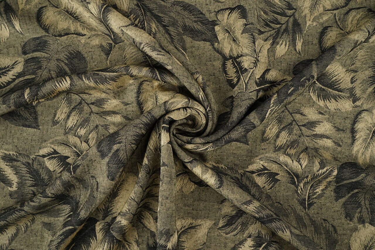 Viskose Jacquard Vintage Palm Leaves Armeegrün