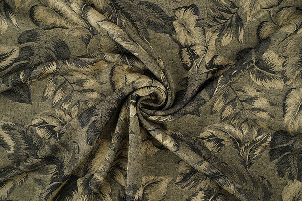 Viskose Jacquard Vintage Palm Leaves Armeegrün