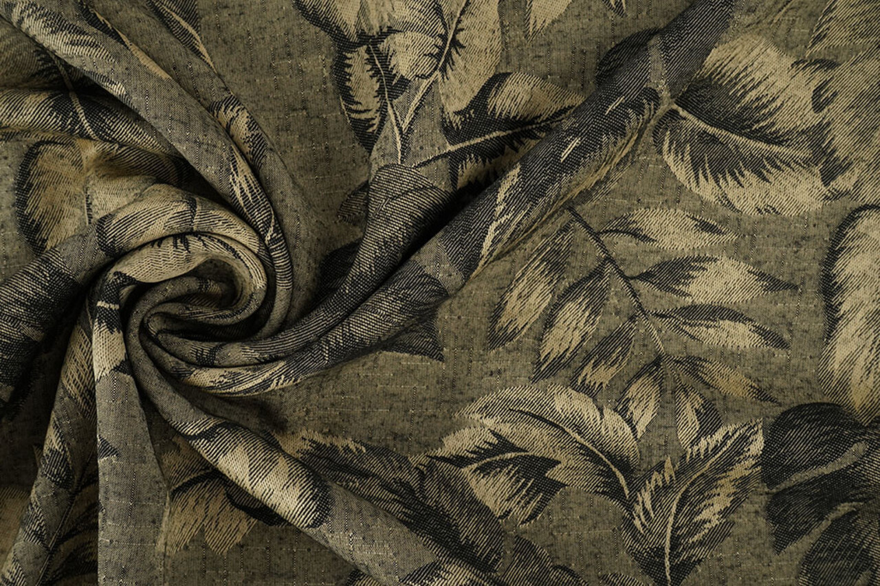 Viscosa Jacquard Vintage Palmera Hojas Army Verde