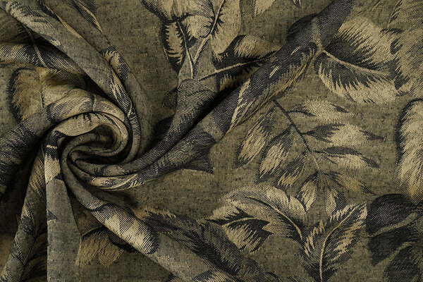 Viscose Jacquard Vintage Palm Leaves Army Groen