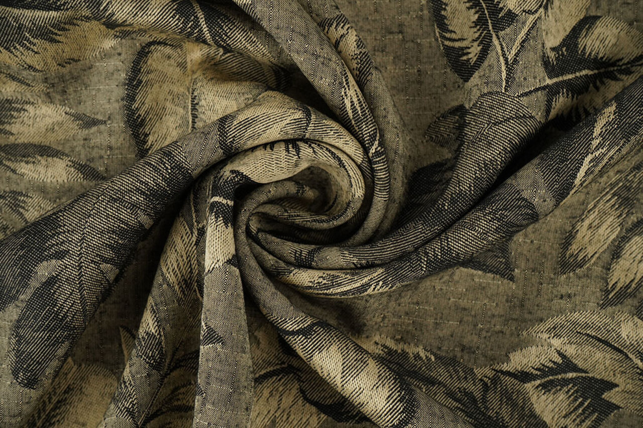 Viskose Jacquard Vintage Palm Leaves Armeegrün