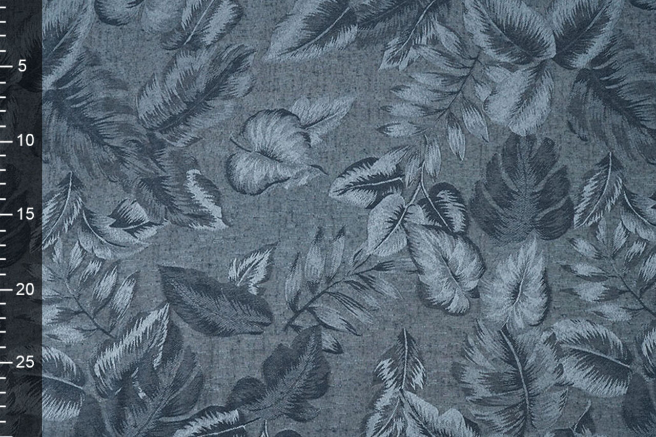 Viscose Jacquard Vintage Palm Leaves Jeans Blue