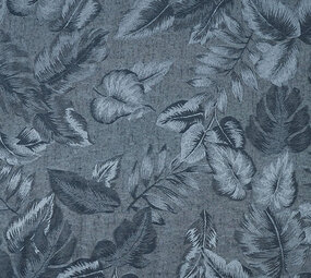 Viscose Jacquard Vintage Palm Leaves Jeans Blauw