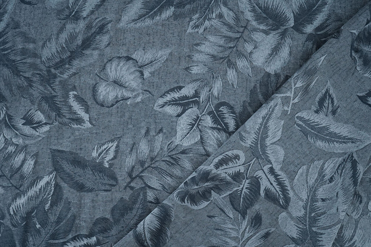 Viscose Jacquard Vintage Palm Leaves Jeans Blue